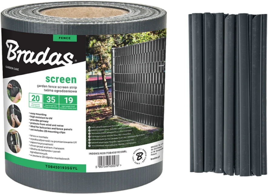 Tvoros juosta Bradas, 19cm x 35m, 450g/m2, + 20 klipsų, pilka