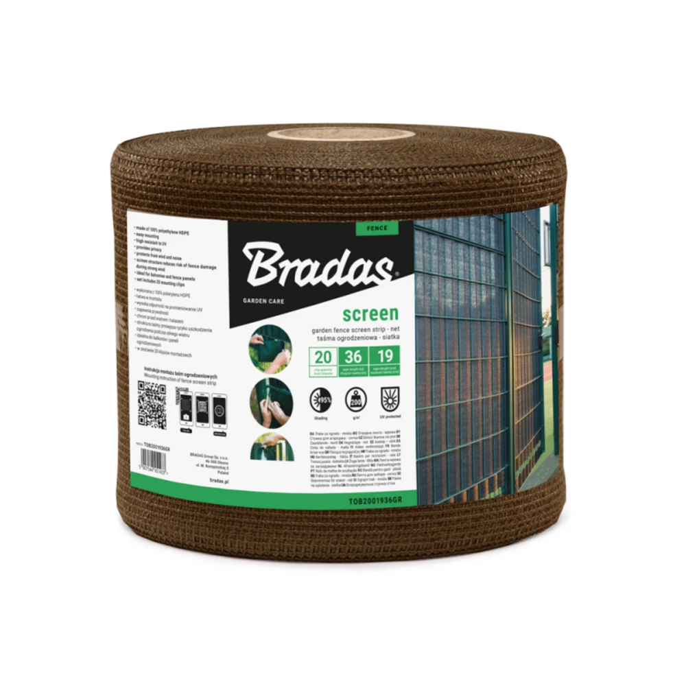 Tvoros juosta / tinklas Bradas, 19cm x 36m, 200g/m2, + 20 klipsų, ruda
