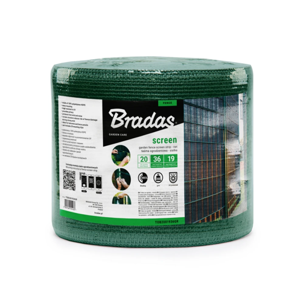 Tvoros juosta / tinklas Bradas, 19cm x 36m, 200g/m2, + 20 klipsų, žalia