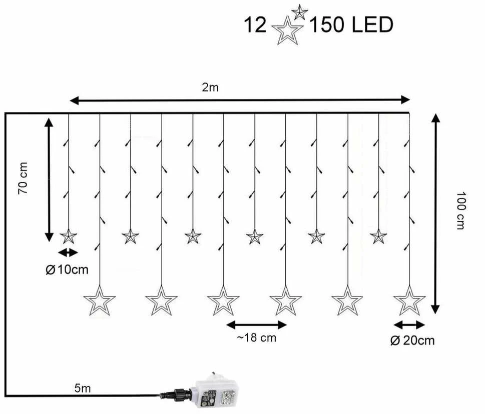 Užuolaida Žvaigždės 150 LED su pultu ir dimeriu Premium Intelligence, šaltai/šiltai balta