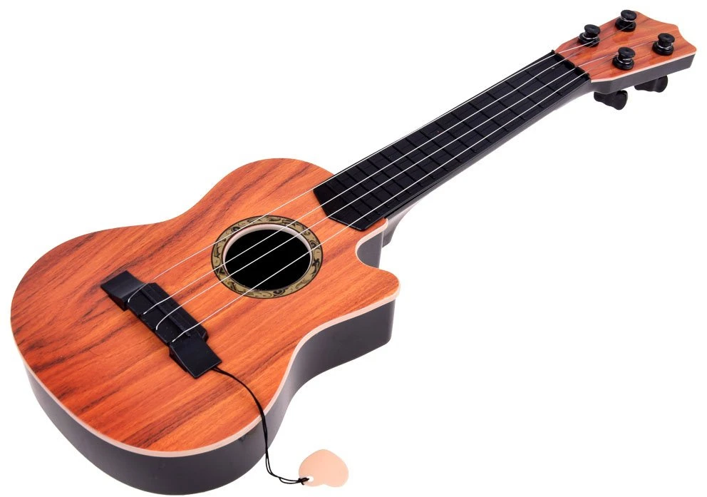 Vaikiška 4 stygų gitara su mediatoriumi, ruda