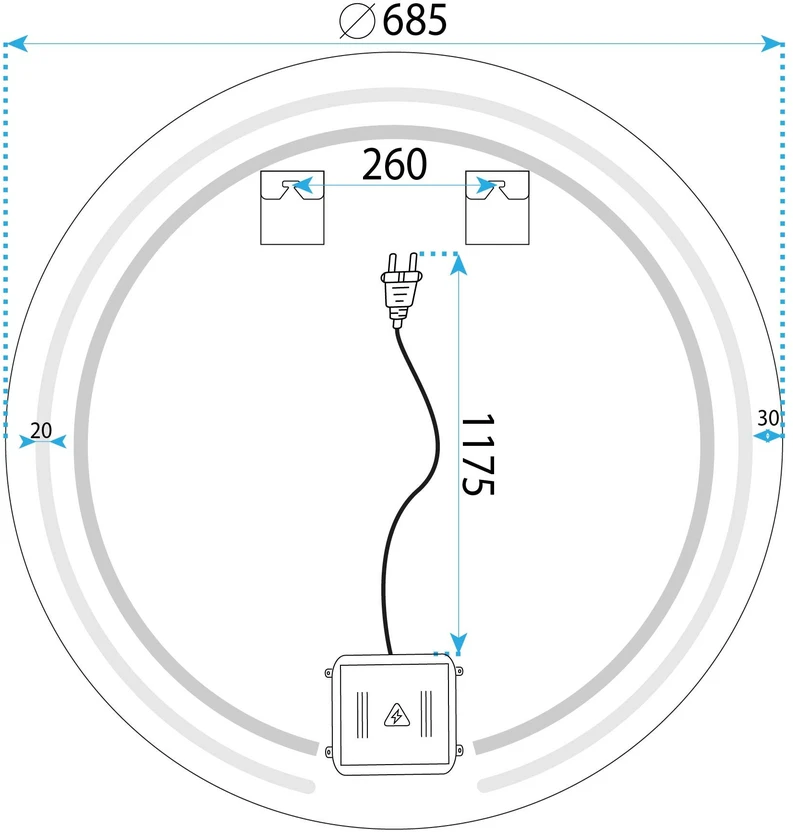 Veidrodis su LED apšvietimu Modern, 70 cm