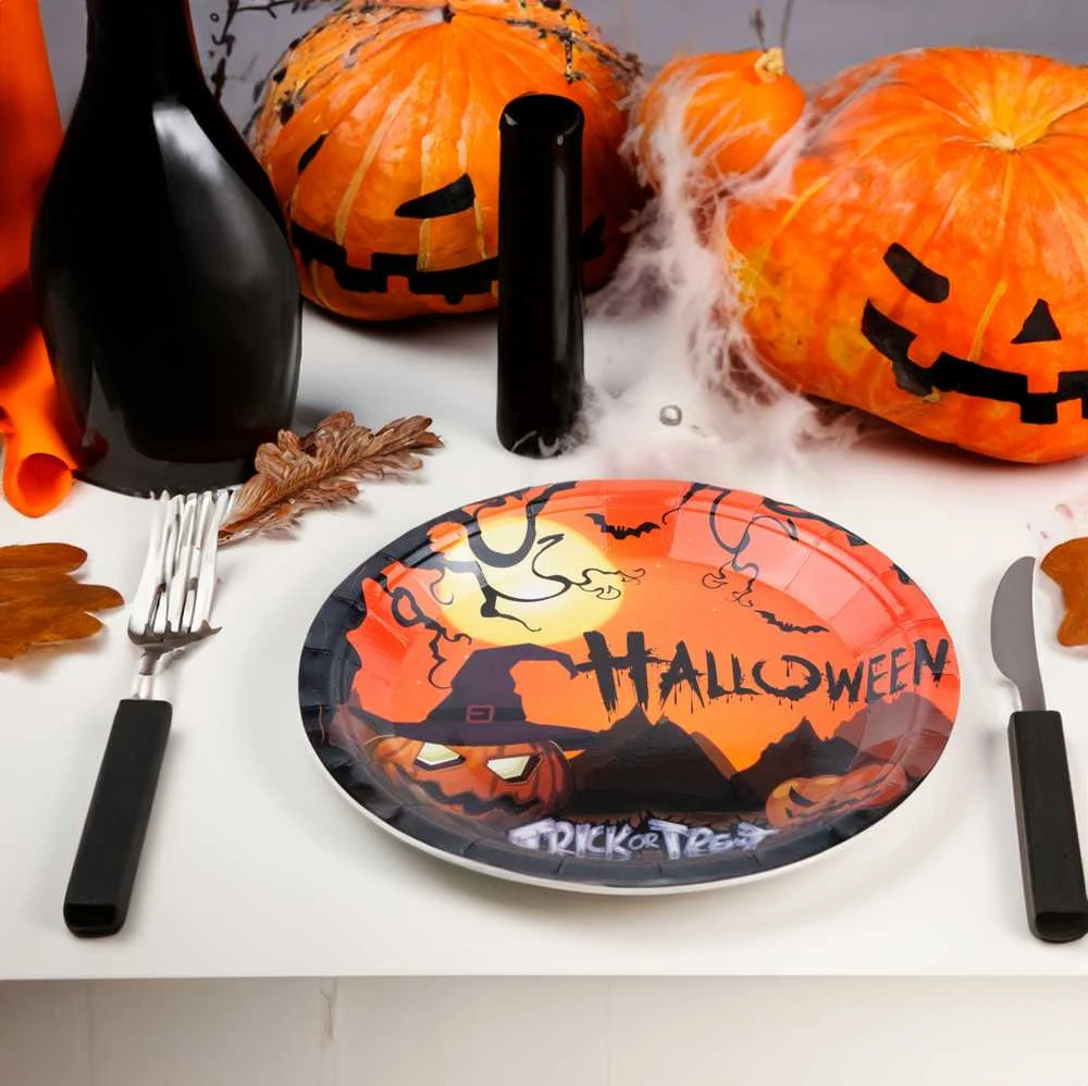Vienkartinės popierinės lėkštės Halloween, 10 vnt.