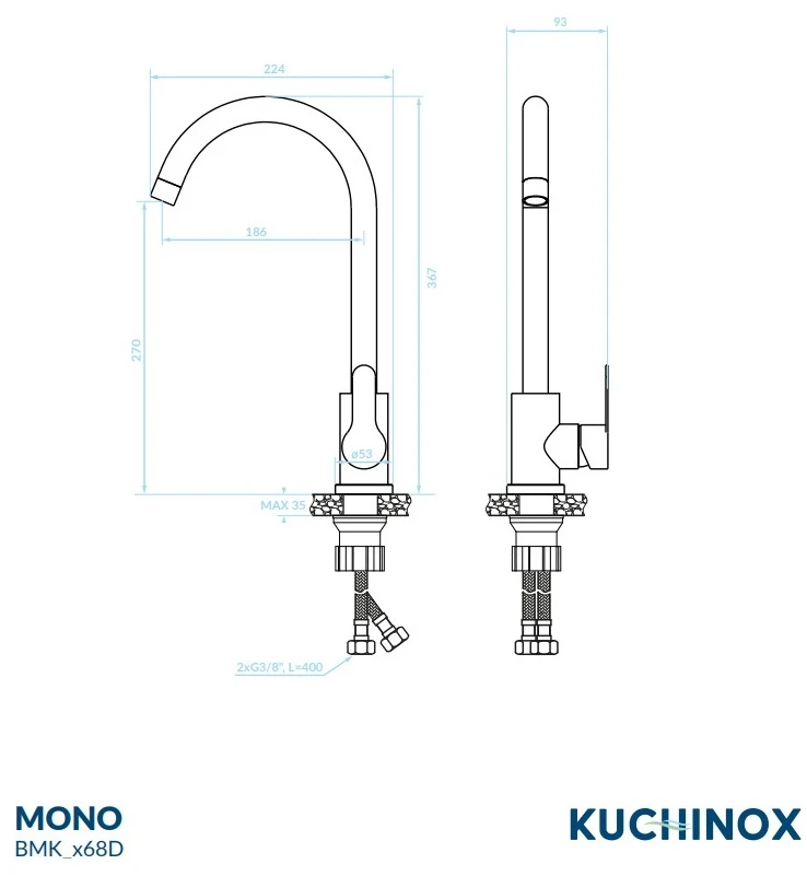 Virtuvinis maišytuvas Kuchinox MONO U, BMK_B68D, Juodas