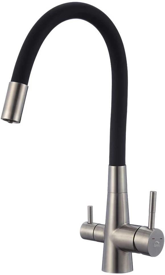 Virtuvinis maišytuvas Laveo Riveco su pajungimu vandens filtrui, Brushed steel/Juodas