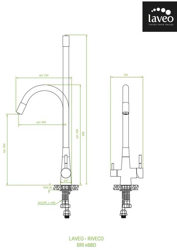Virtuvinis maišytuvas Laveo Riveco su pajungimu vandens filtrui, Brushed steel/Juodas