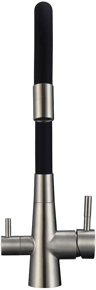 Virtuvinis maišytuvas Laveo Riveco su pajungimu vandens filtrui, Brushed steel/Juodas