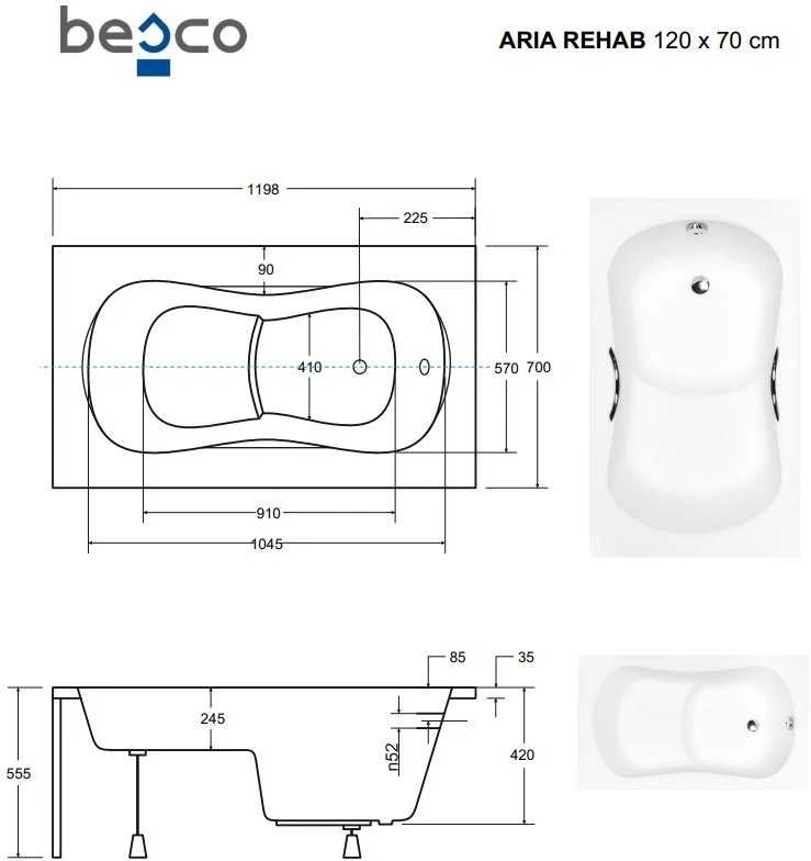 Vonia Besco Aria Rehab, 120 x 70 cm, su juoda apdaila