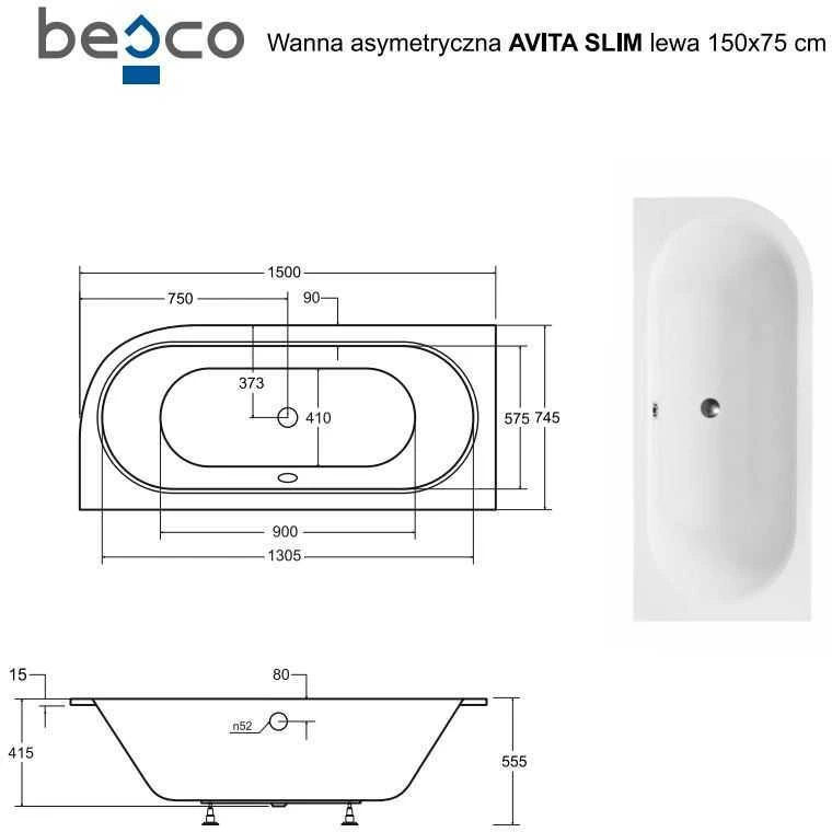 Vonia Besco Avita Slim, 150 x 75 cm, kairinė