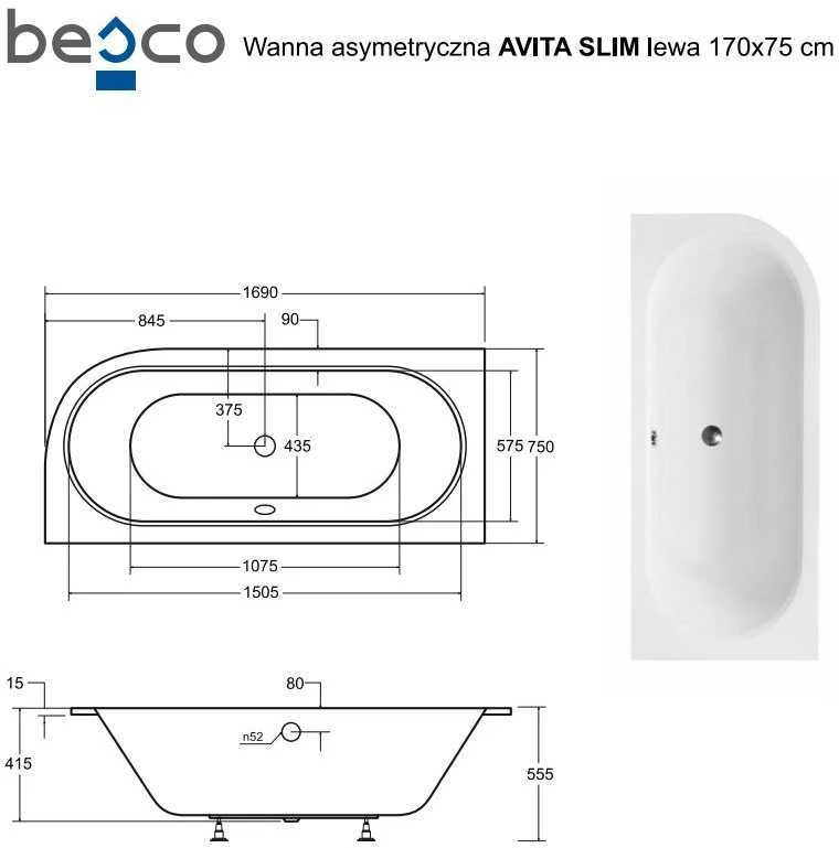 Vonia Besco Avita Slim, 170 x 75 cm, kairinė