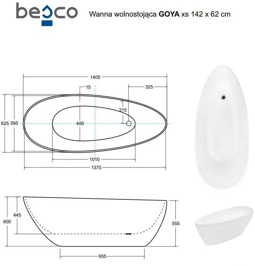 Vonia Besco Goya XS 140, su Klik-klak Chrome valomu iš viršaus