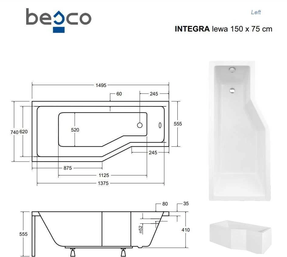 Vonia Besco Integra, 150 x 75 cm, kairinė