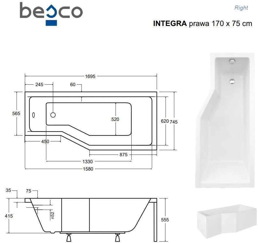 Vonia Besco Integra, 170 x 75 cm, dešininė