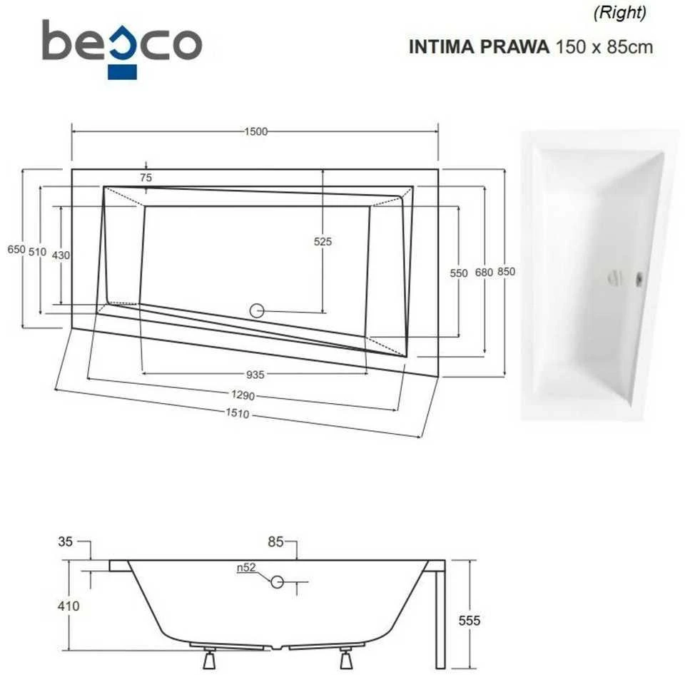 Vonia Besco Intima, 150 x 85 cm, dešininė