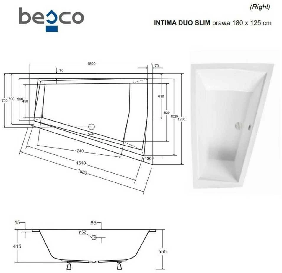 Vonia Besco Intima Duo Slim, 180 x 125 cm, dešininė