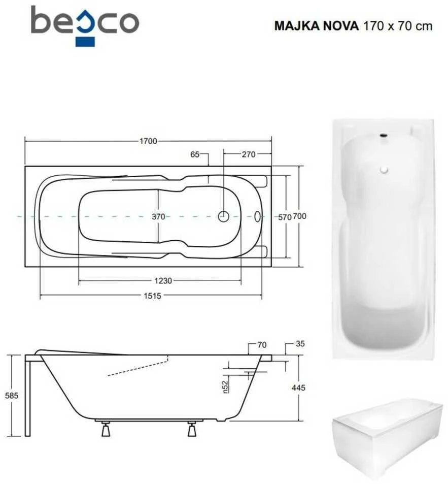 Vonia Besco Majka Nova, 170 x 70 cm, su juoda apdaila