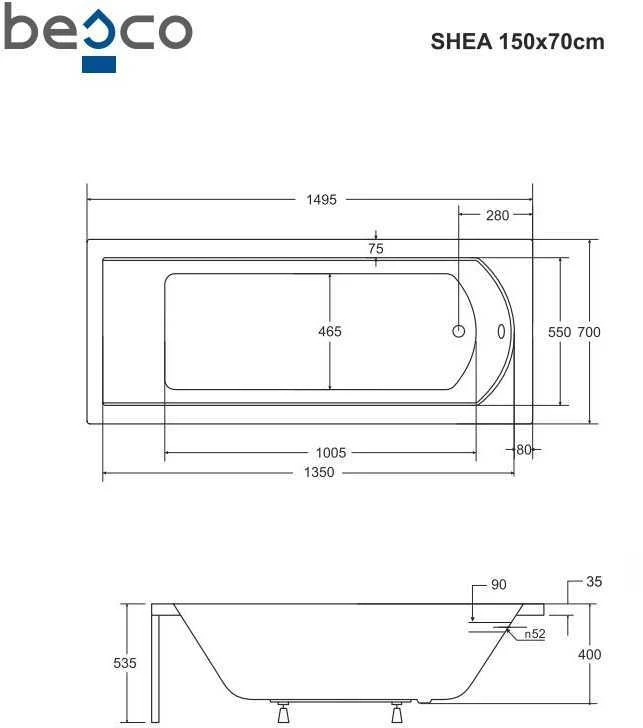Vonia Besco Shea, 150 x 70 cm, su juoda apdaila