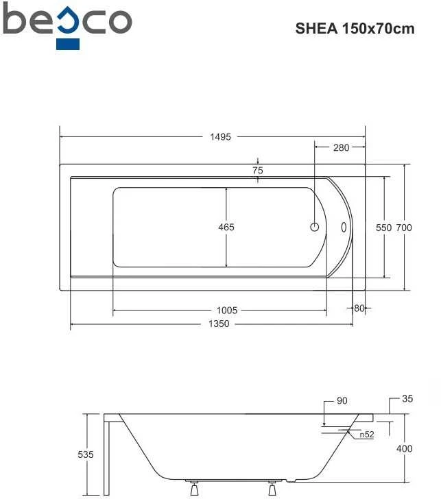 Vonia Besco Shea, 150 x 70 cm, su juoda apdaila