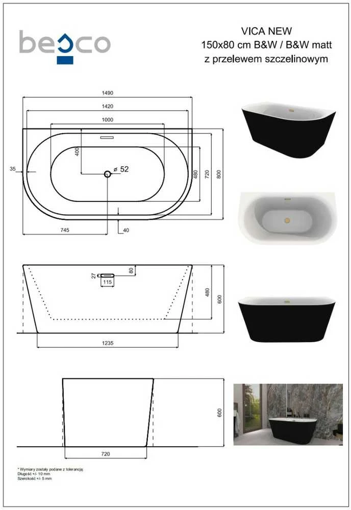 Vonia Besco Vica New B&W 150, su Klik-klak Graphite su persipylimu slim