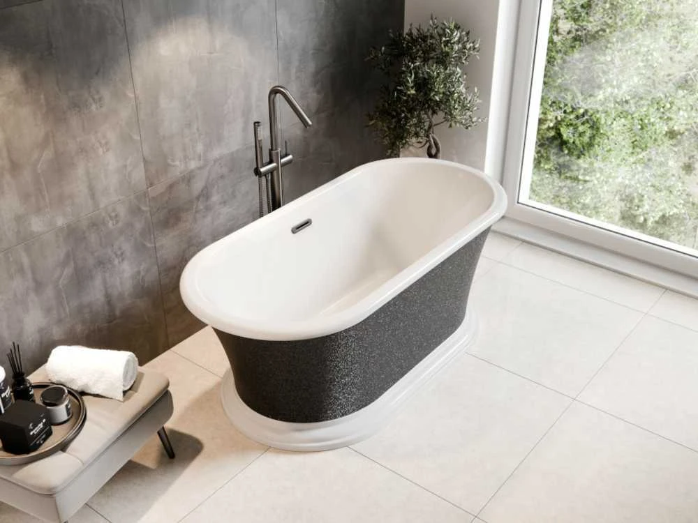 Vonia Besco Ziva Glam Graphite, 160 x 75 cm, su sifonu su persipylimu slim gun metal