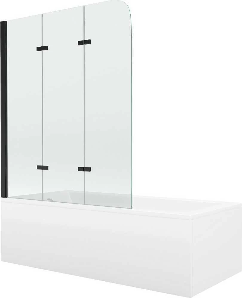 Vonia Mexen Cubik su apdaila ir stiklo sienele, 150x70 cm + 120 cm, baltas+III/fold/juodas