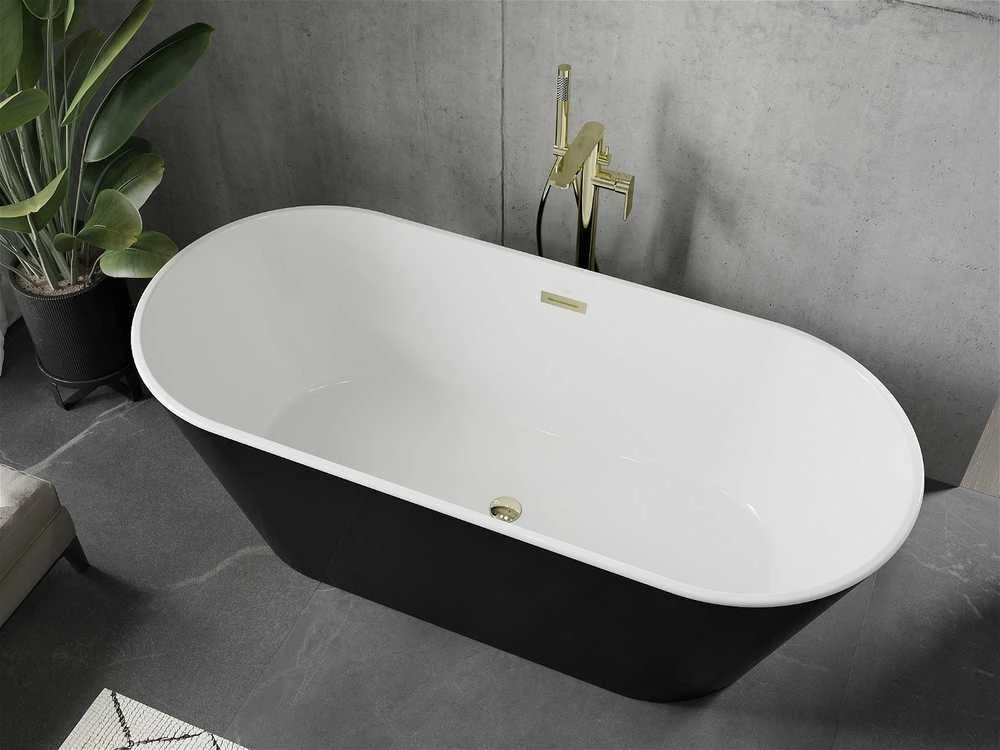 Vonia Mexen Flavia su sifonu, 170 x 75 cm, Baltas/Juodas+Gold