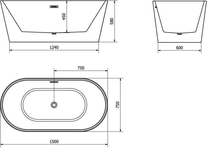 Vonia Mexen Luna, 150 x 75 cm, Baltas+Chrome