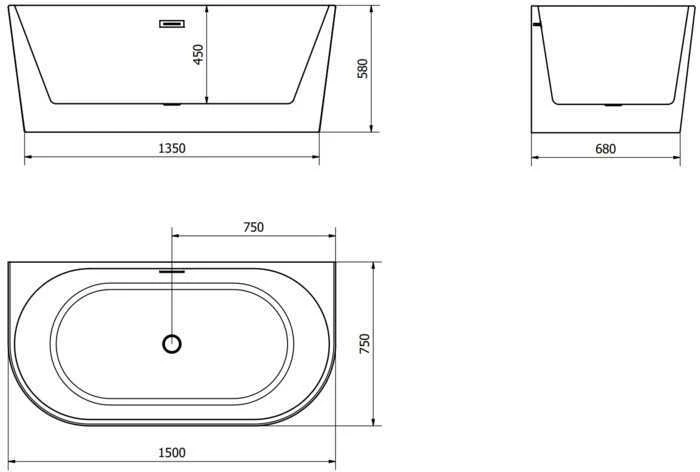 Vonia Mexen Oval, 150x75 cm, Baltas+Chrome