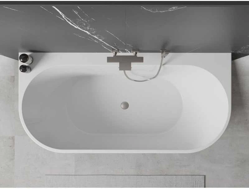 Vonia Mexen Oval+, 170 x 80 cm, Baltas + Brushed nickel persipylimas