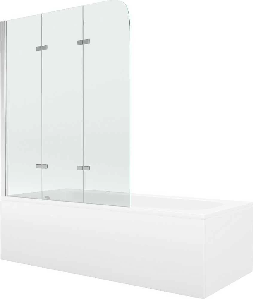 Vonia Mexen Vega su apdaila ir stiklo sienele, 180x80 cm + 120 cm, baltas+III/fold/chrome