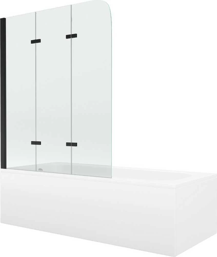 Vonia Mexen Vega su apdaila ir stiklo sienele, 180x80 cm + 120 cm, baltas+III/fold/juodas