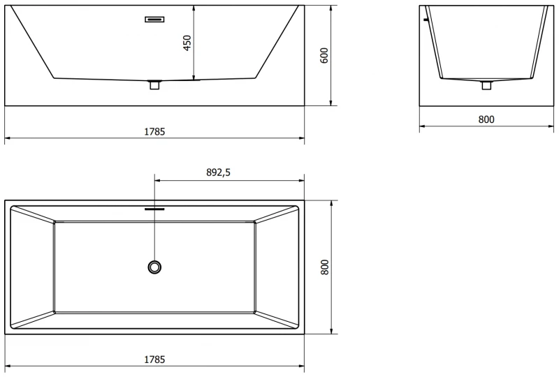 Vonia Mexen Vigo, 178,5 x 80 cm, Baltas + Brushed nickel persipylimas
