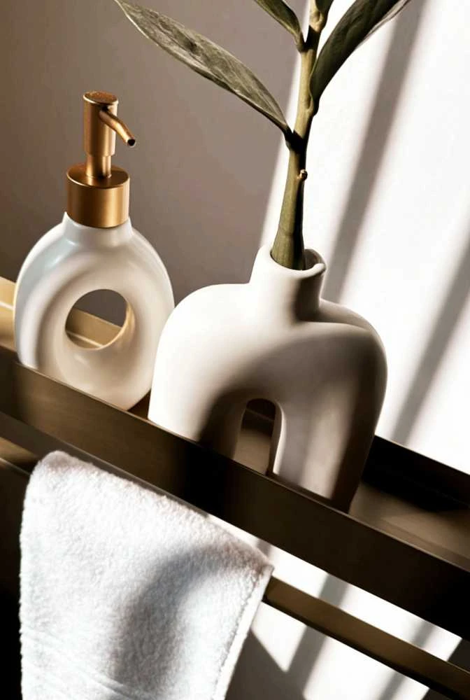 Vonios kambario lentynėlė su rankšluosčių kabykla Rea SF01, 60 cm, Gold brushed