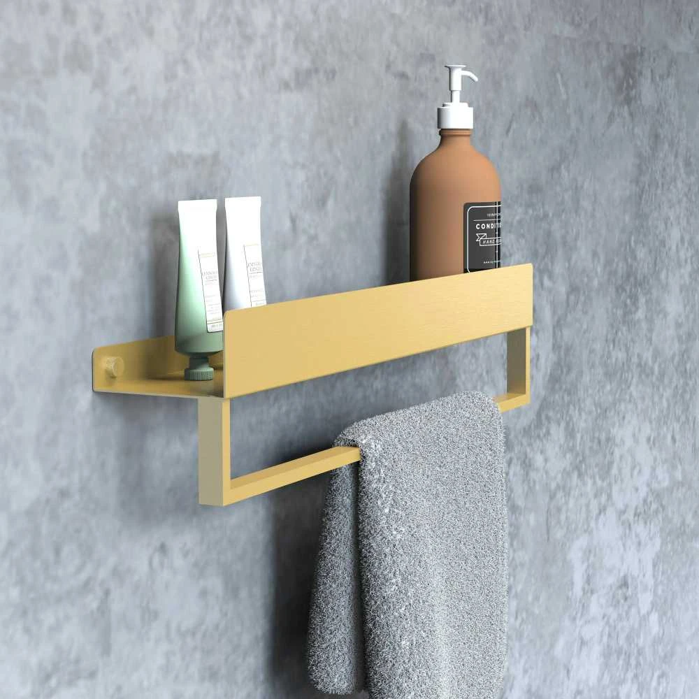 Vonios kambario lentynėlė su rankšluosčių kabykla Rea SF01, 60 cm, Gold brushed
