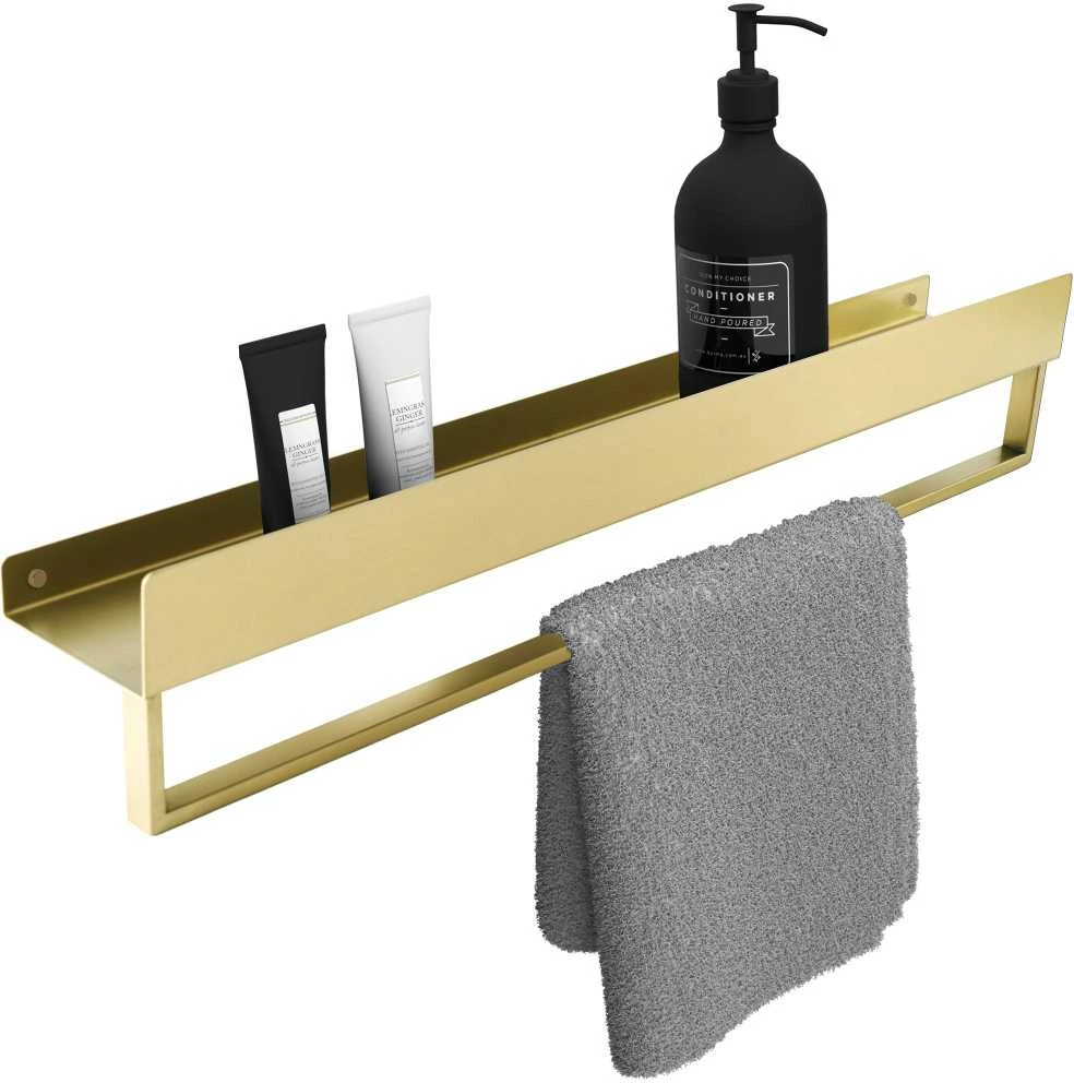 Vonios kambario lentynėlė su rankšluosčių kabykla Rea SF01, 60 cm, Gold brushed