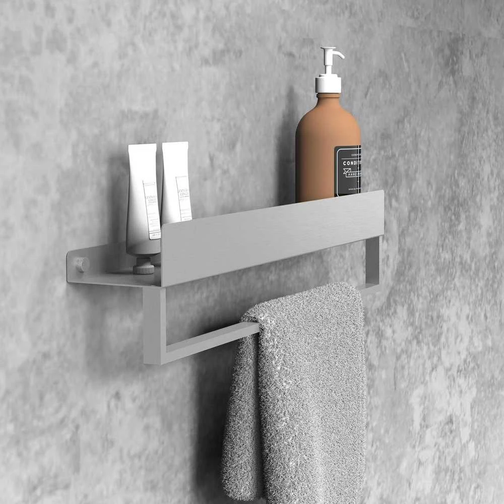 Vonios kambario lentynėlė su rankšluosčių kabykla Rea SF01, 45 cm, Brushed Steel