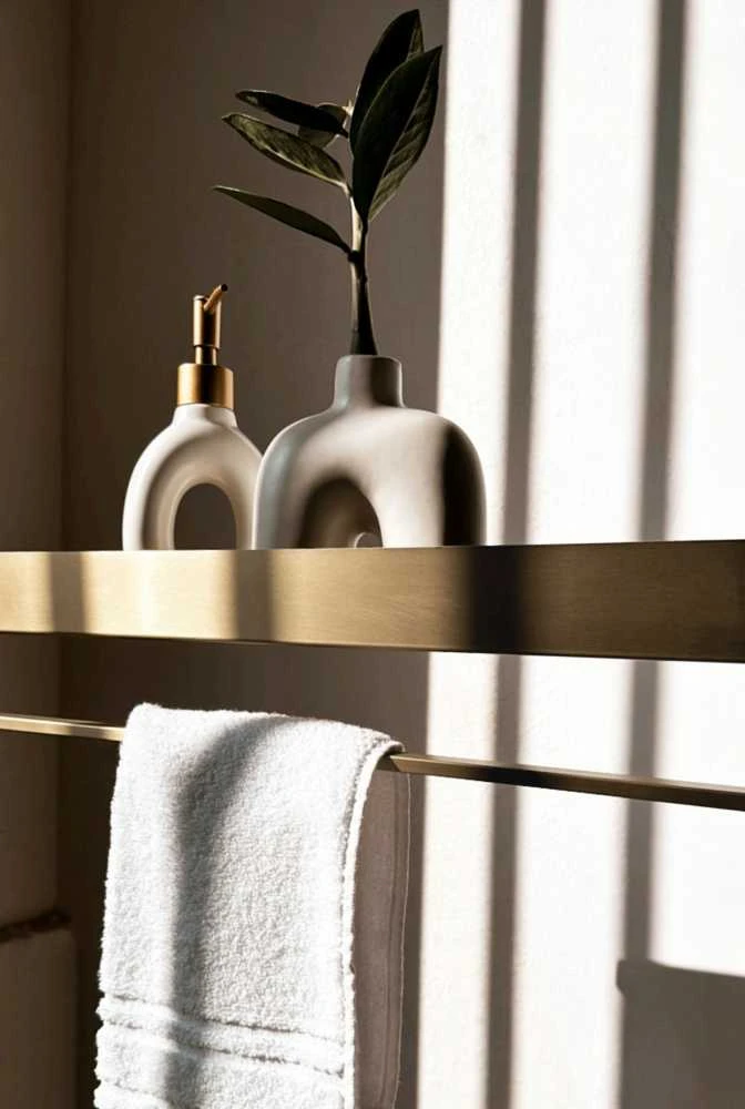 Vonios kambario lentynėlė su rankšluosčių kabykla Rea SF01, 60 cm, Gold brushed