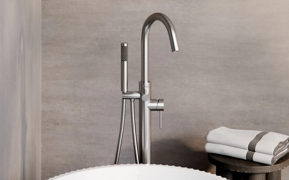 Vonios maišytuvas su dušeliu Besco Veo I Easy-Box, Brushed Nickel