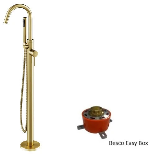 Vonios maišytuvas su dušeliu Besco Veo I Easy-Box, Brushed Gold