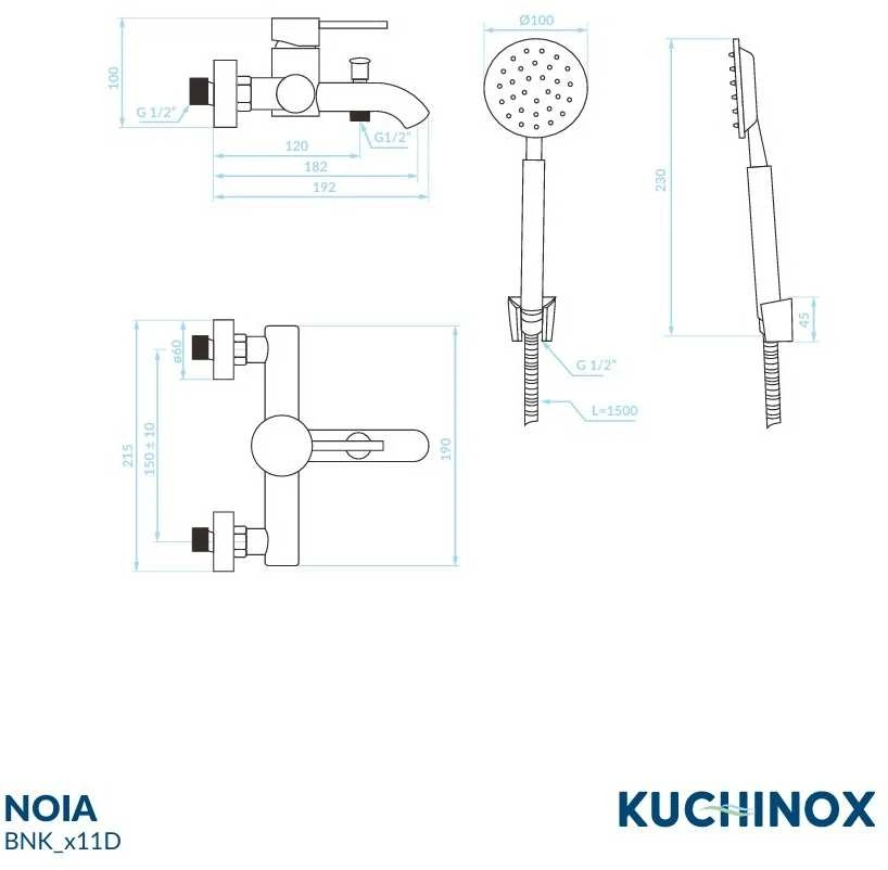 Vonios maišytuvas su dušo komplektu Kuchinox NOIA, BNK_711D, Juodas