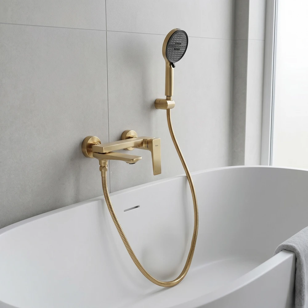 Vonios maišytuvas su dušo komplektu PREMIUM REA Prime, Brushed Gold