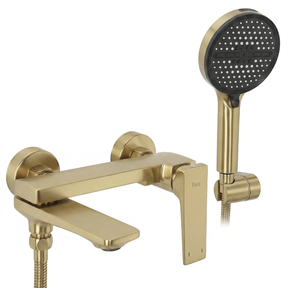 Vonios maišytuvas su dušo komplektu PREMIUM REA Prime, Brushed Gold