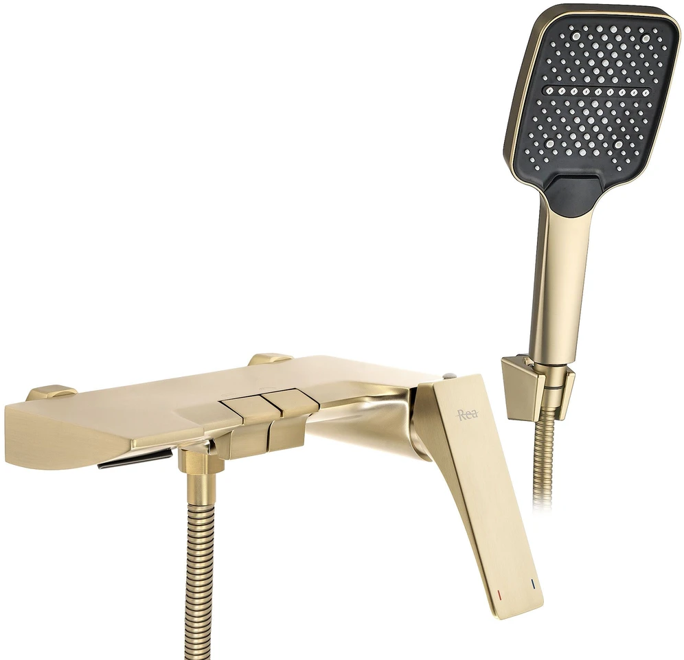 Vonios maišytuvas su dušo komplektu PREMIUM REA Joe, Brushed Gold