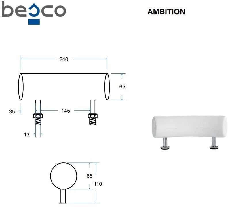 Vonios pagalvėlė Besco Ambition, Baltas/Chrome