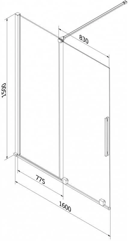Vonios sienelė Mexen Velar, 160 x 150 cm, Brushed nickel/matinis stiklas