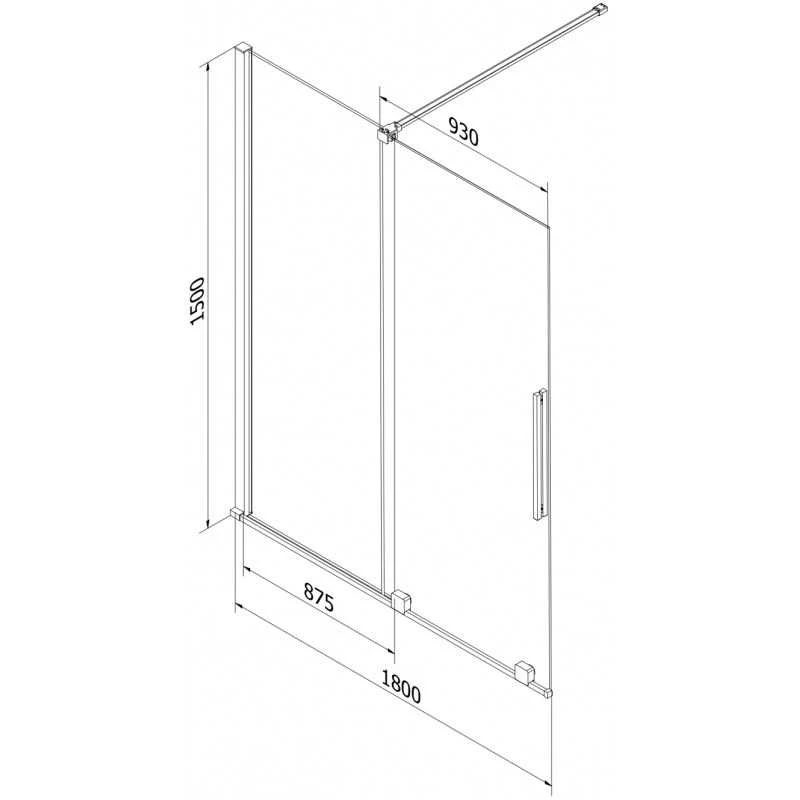 Vonios sienelė Mexen Velar, 180 x 150 cm, Brushed nickel/Transparent