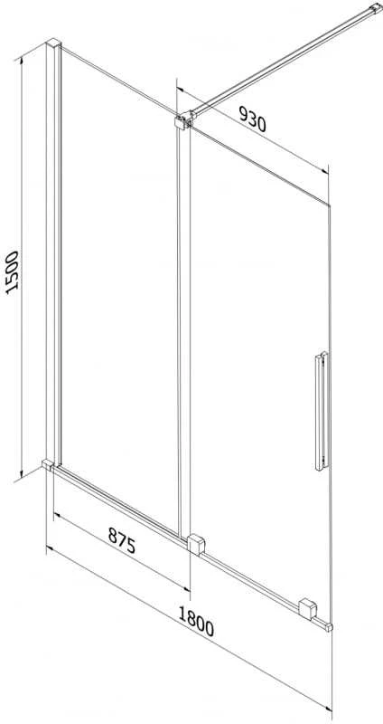 Vonios sienelė Mexen Velar, 180 x 150 cm, Brushed gun pilka/matinis stiklas