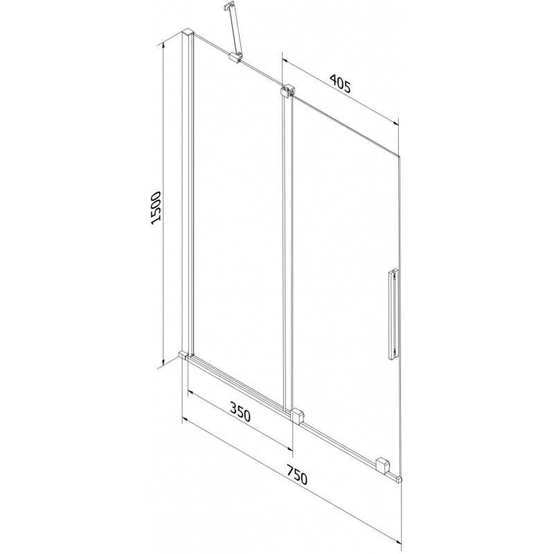 Vonios sienelė Mexen Velar, 75 x 150 cm, Brushed gun pilka/matinis stiklas