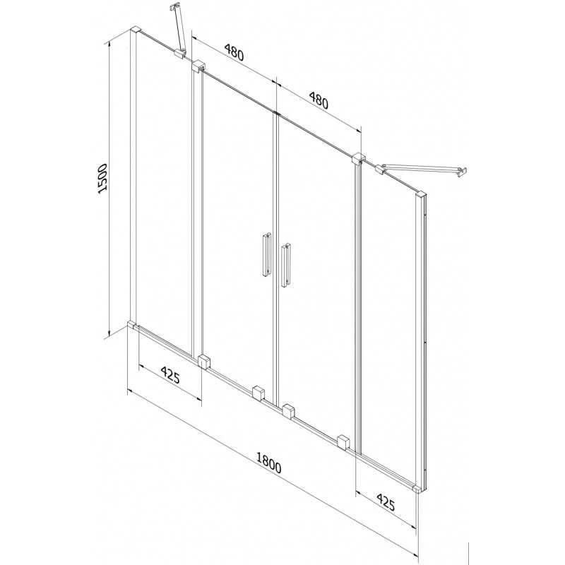 Vonios sienelė Mexen Velar Duo, 180 x 150 cm, Chrome/Graphite