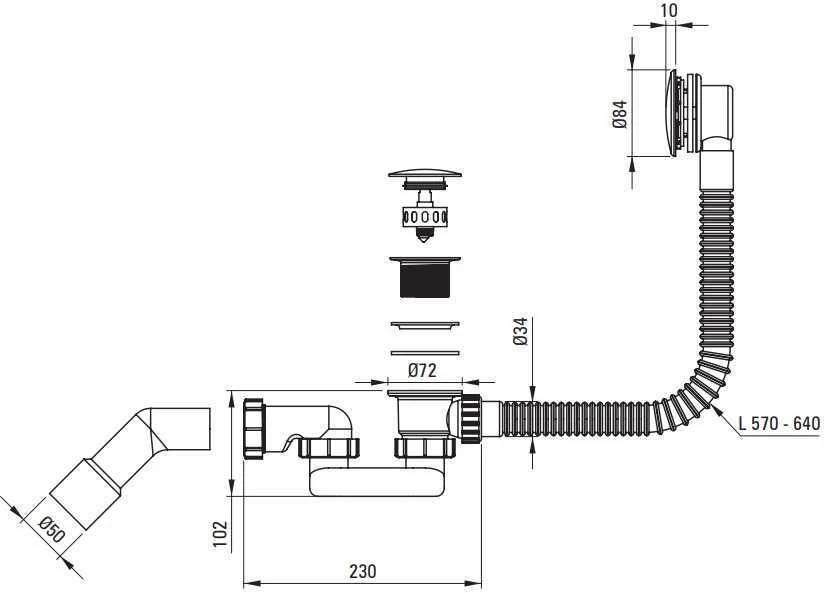 Vonios sifonas click-clack Deante Prizma NHC_N57B, Nero